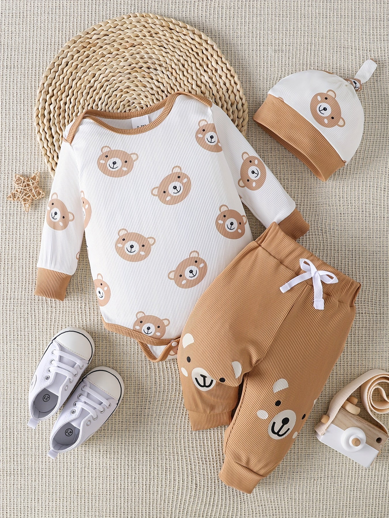 Baby Bear Print Three Piece Outfit Set