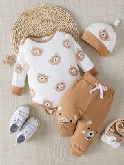 Baby Bear Print Three Piece Outfit Set