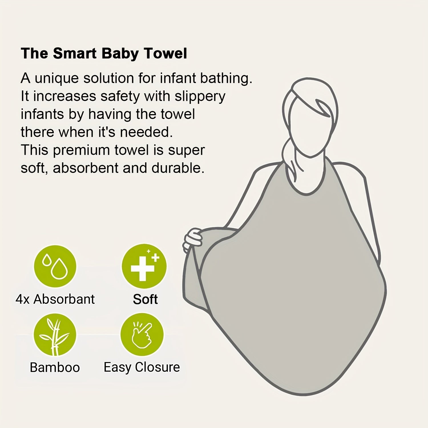 Soft Bamboo Hooded Baby Towel Set - Grey Bear