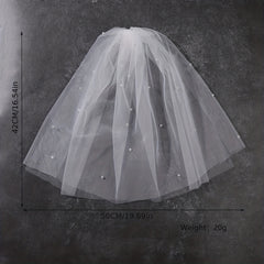 Mesh Head Veil With Comb Double Layer Bridal Veil Faux Pearl