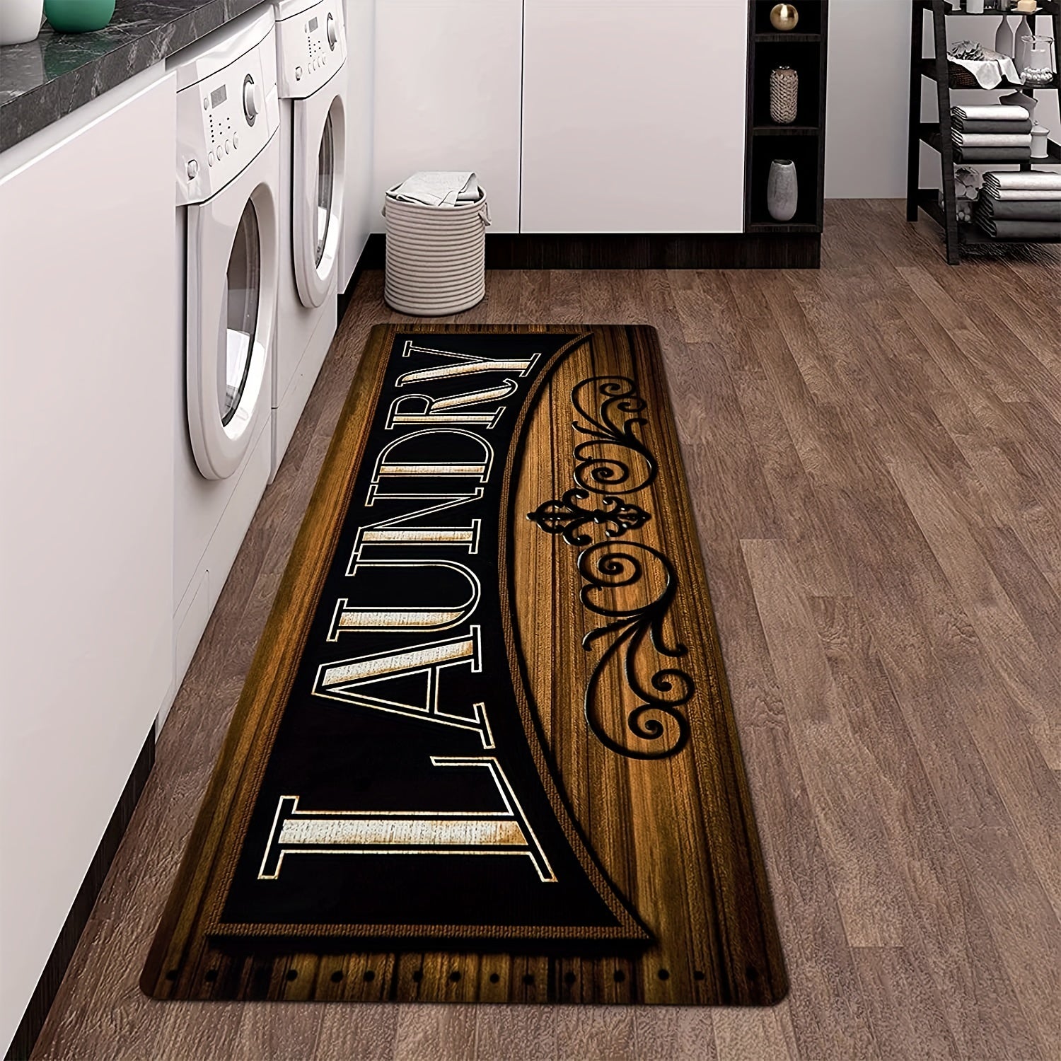 Brown Non Slip Laundry Room Rug Runner - Washable Floor Carpet