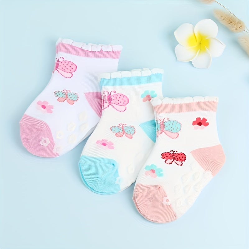 3 Pairs Baby Girls Rabbit Pattern Anti-Skid Socks 0-2 Years