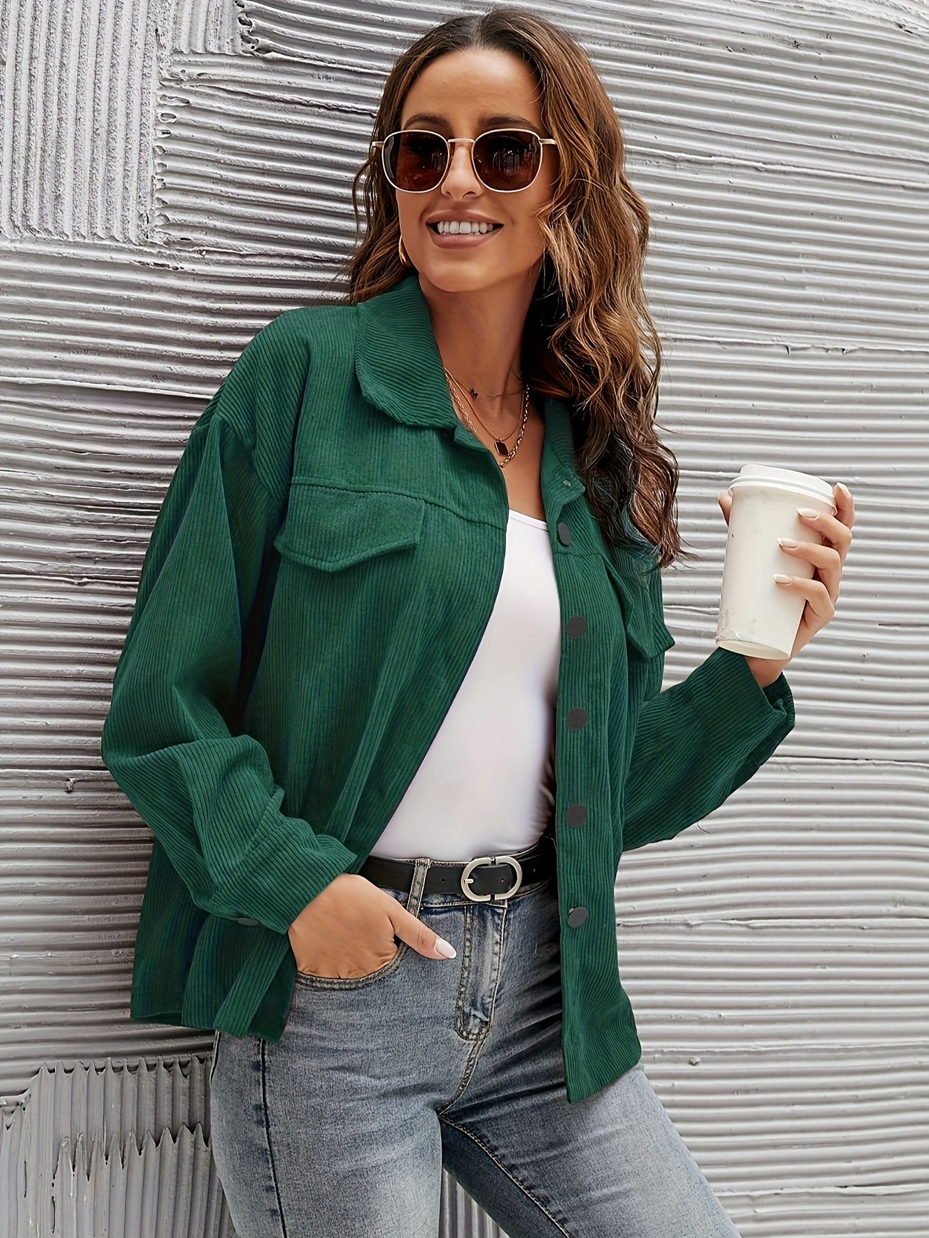 Solid Button Front Jacket Casual Long Sleeve Versatile Outerwear