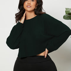 Ribbed Lantern Sleeve Crop Knit Top