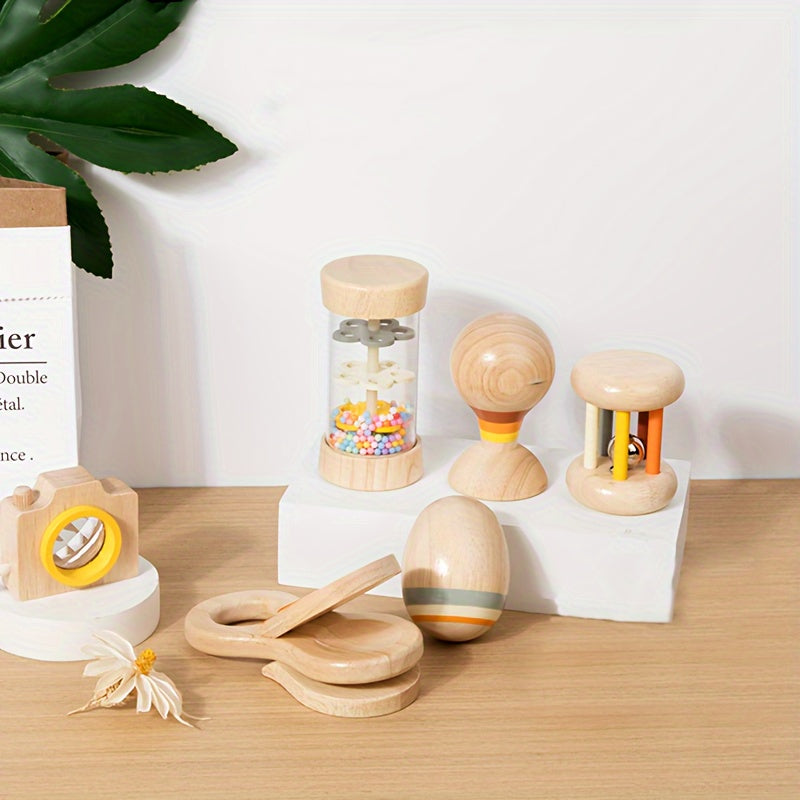 6pcs Wooden Rattle Toy Set Infant Soothing Music Toys
