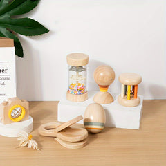 6pcs Wooden Rattle Toy Set Infant Soothing Music Toys