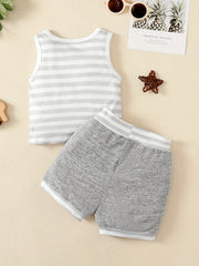 2pcs Baby Boys Striped Tank Top & Shorts Set for Summer