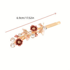 Alloy Flower Edge Clip Retro Style Plant Bangs Clip Rhinestone Clips