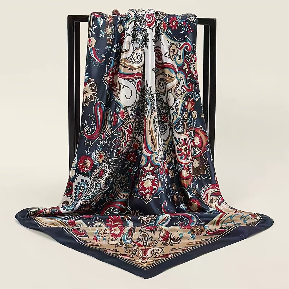 Boho Paisley Print Square Scarf Vintage Satin Bandana Neckerchief