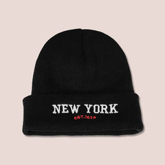 Solid Vintage Embroidered Knit Hat 'NEW YORK'