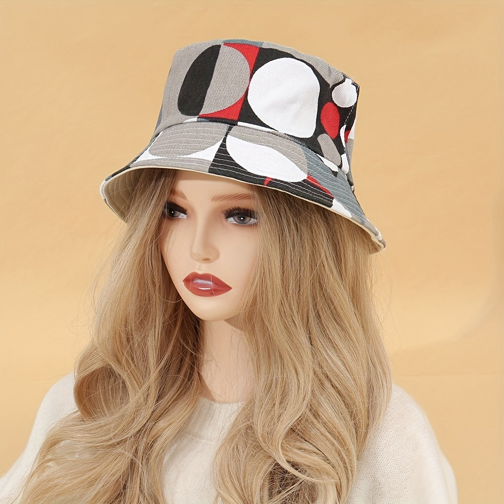 Geometric Print Bucket Hat Reversible Fisherman Cap