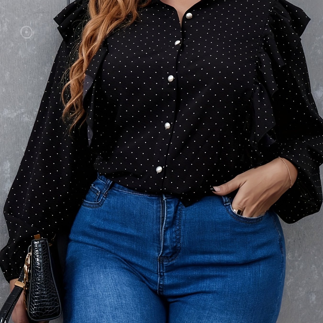 Polka Dot Ruffle Trim Shirt