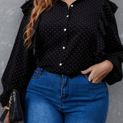 Polka Dot Ruffle Trim Shirt