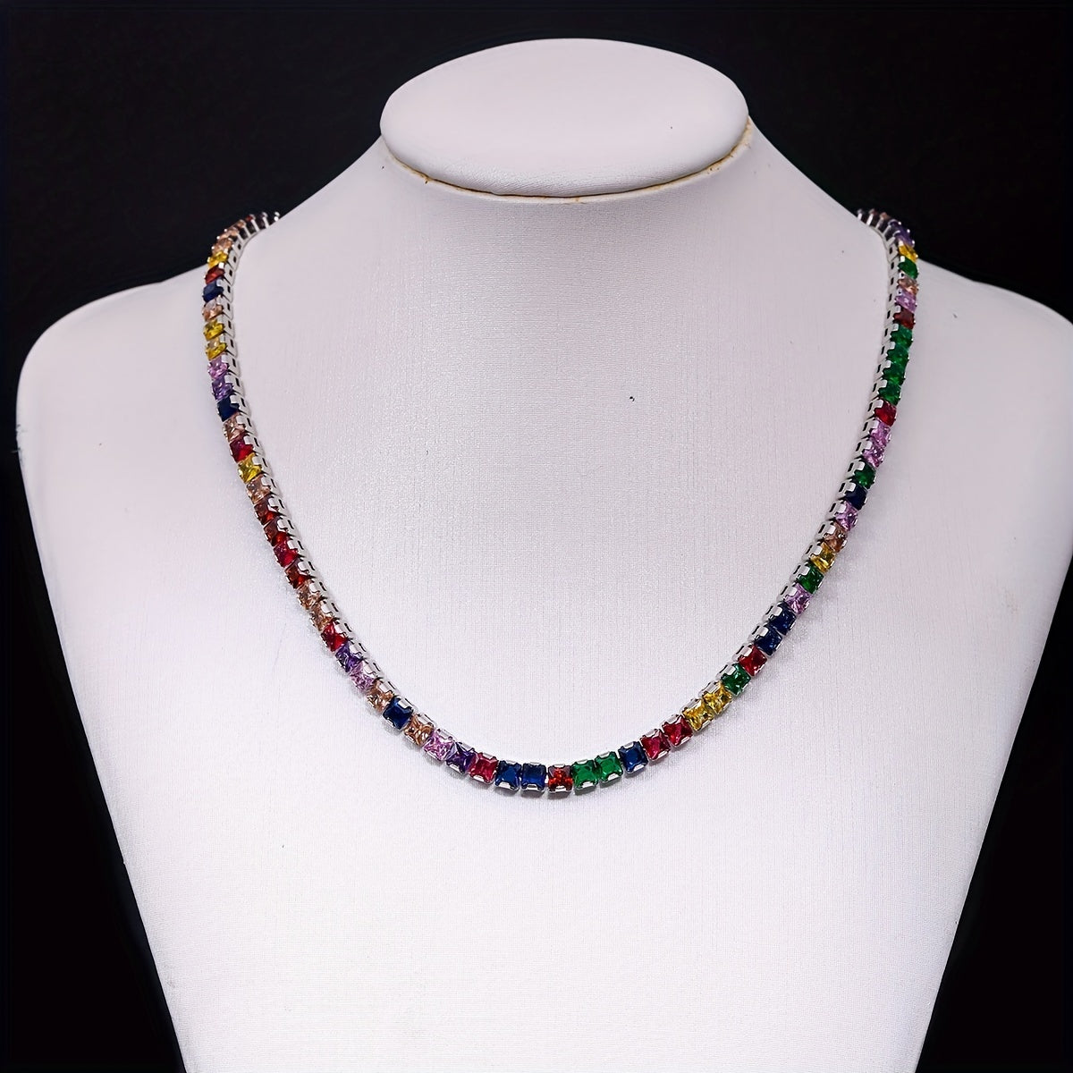 Colorful Cubic Zirconia Chain Necklace For Girls