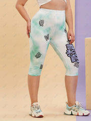 Women's Green Butterfly Print Yoga Leggings for Sports Fitness Running
