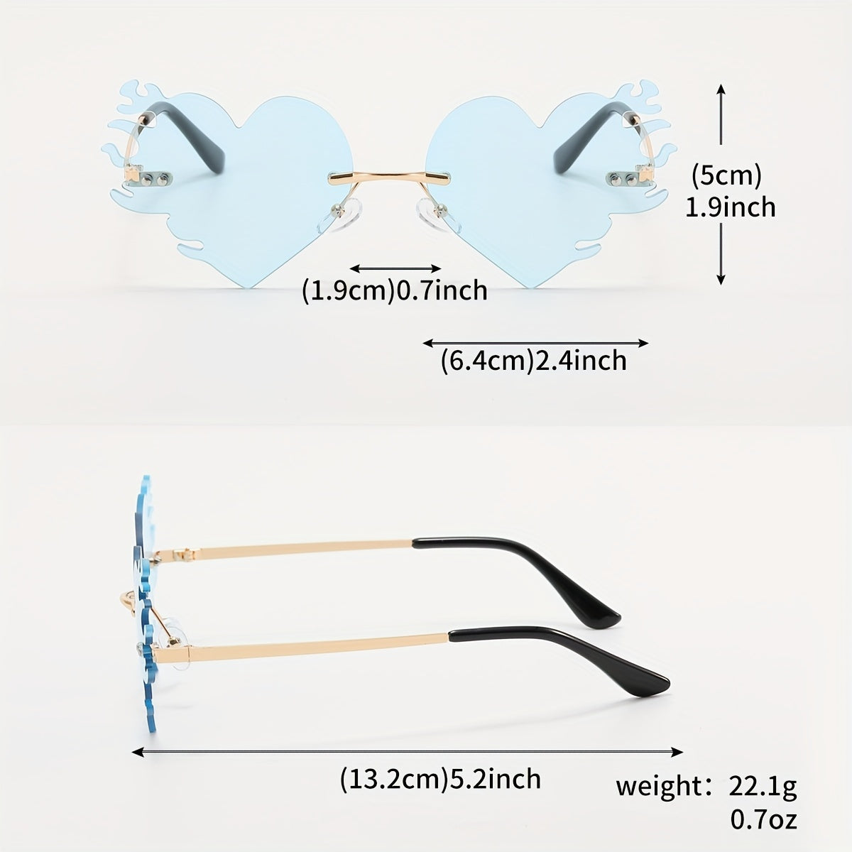 Y2K Melting Heart Sunglasses Rimless Beach Party UV400