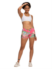 Tropical Floral Print Cross Yoga Shorts Casual Sports Workout Shorts