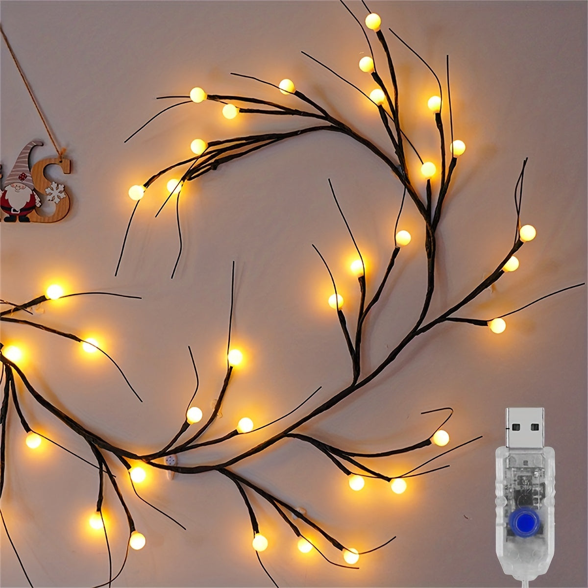 7ft Bendable Artificial Branches Lights USB Plug 48 LEDs Lighted Willow Vine