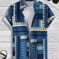 Geometric Pattern Short Sleeve Hawaiian Shirt for Summer Vacation