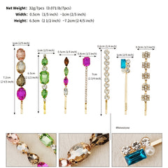 7pcs Colorful Rhinestone Hairpin Golden Hair Clip