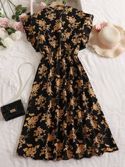 Floral Print Ruffle Sleeve Bow Knot Dress