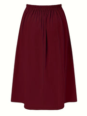 Solid Button Pleated Maxi Skirt With Pockets
