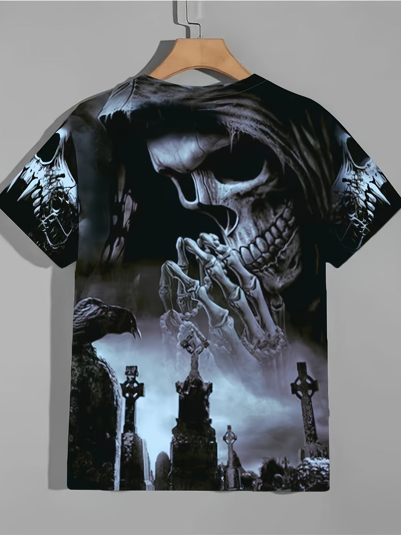 Men's 3D Skull & Tomb Tee for Summer Outdoor Activities