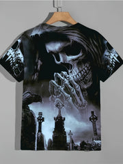 Men's 3D Skull & Tomb Tee for Summer Outdoor Activities