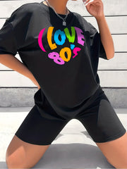 2pcs Letter Graphic T shirts & Solid Shorts Women's Activewear
