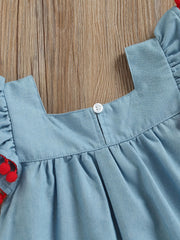 Baby Girls Cartoon Denim Dress with Pompom Trim