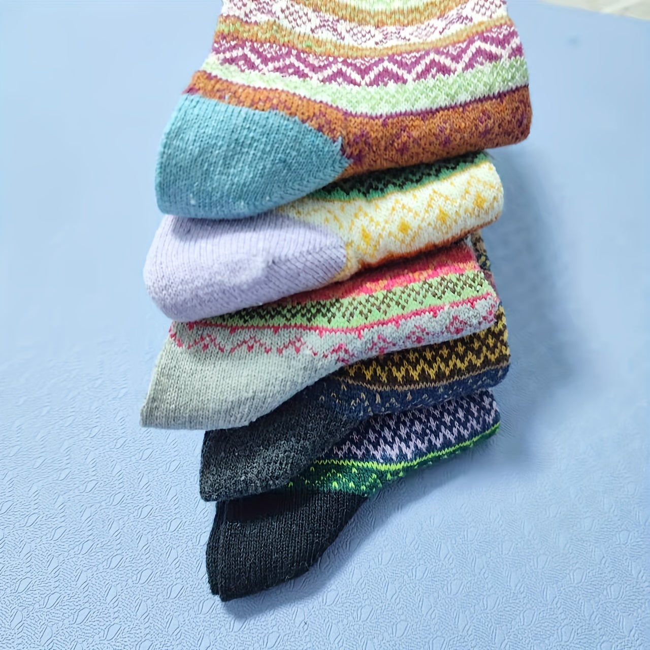 5 Pairs Geometric Pattern Socks Colorblock Crew Socks Women's Stockings