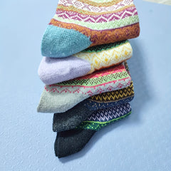 5 Pairs Geometric Pattern Socks Colorblock Crew Socks Women's Stockings