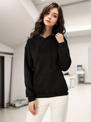 Warm Hooded Sweatshirt Front Pocket Fleece Hoodie Women's Sporty Sweatshirt