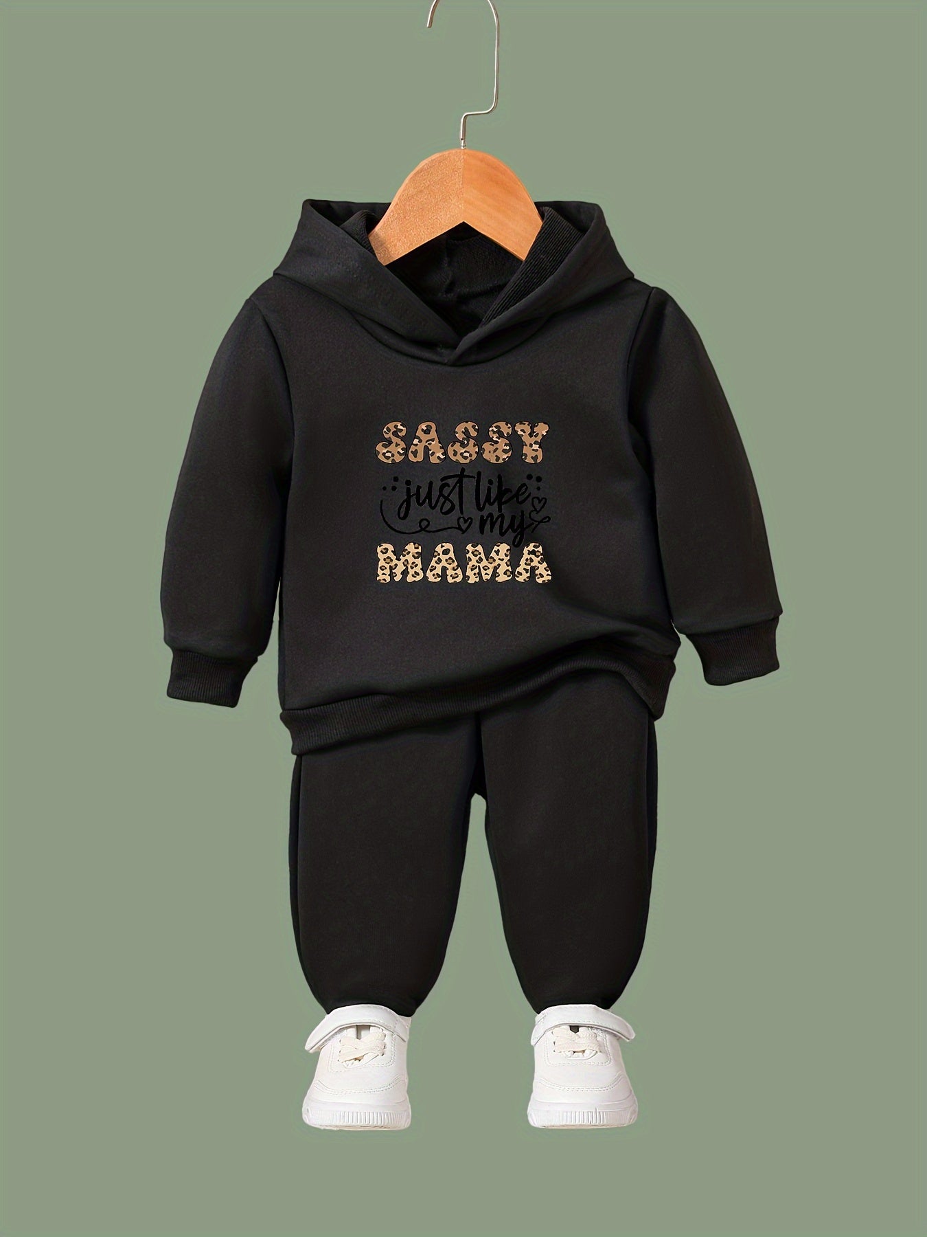 Mama Pattern Long Sleeve Hooded Sweatshirt & Sweatpants Set