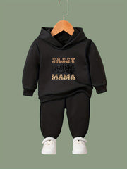 Mama Pattern Long Sleeve Hooded Sweatshirt & Sweatpants Set