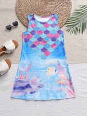 Girls Fish Scale Print Sleeveless Dress Summer Clothes