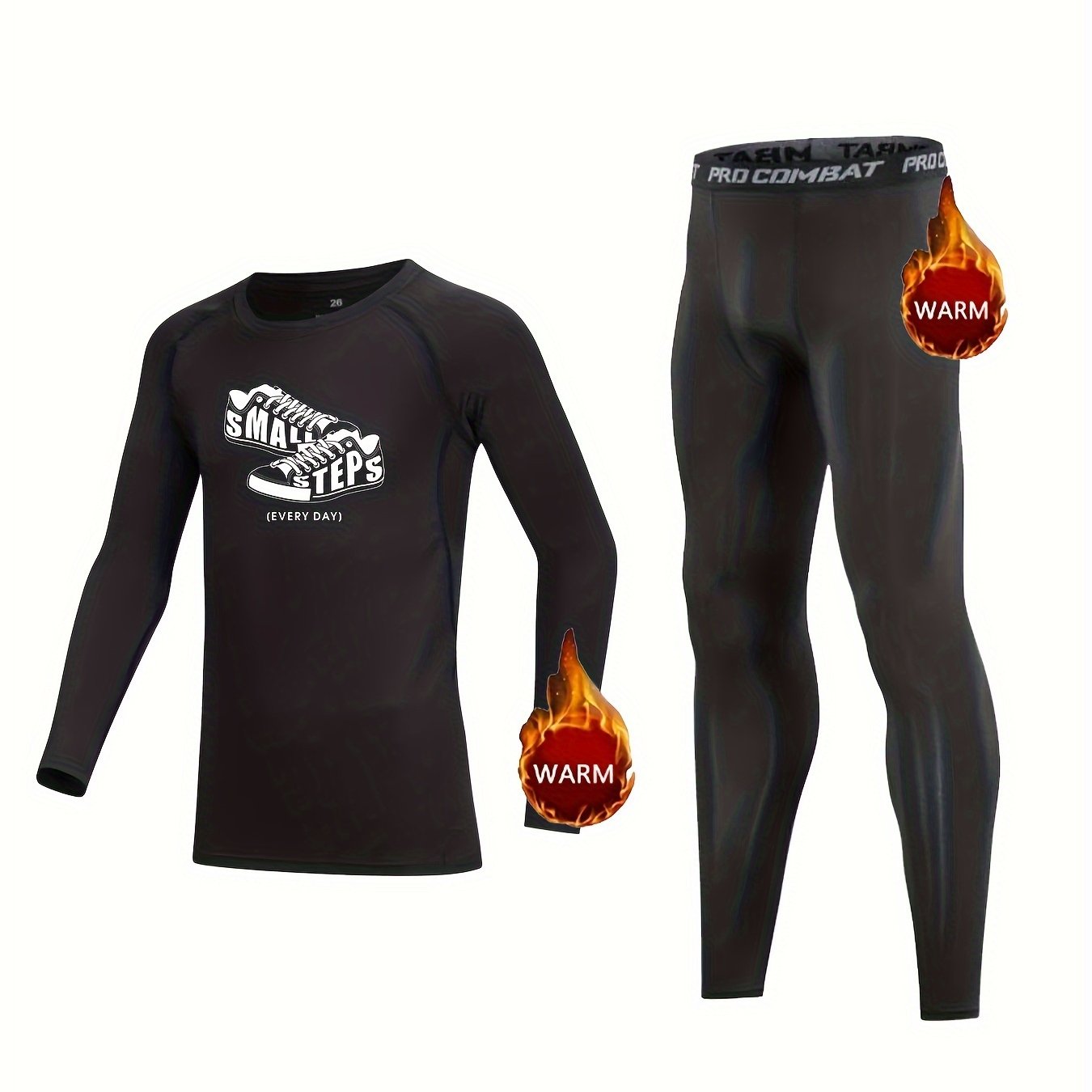 Kids Compression Fleece Sets Long Sleeve Crew Neck Pullover & Elastic Waist Pant