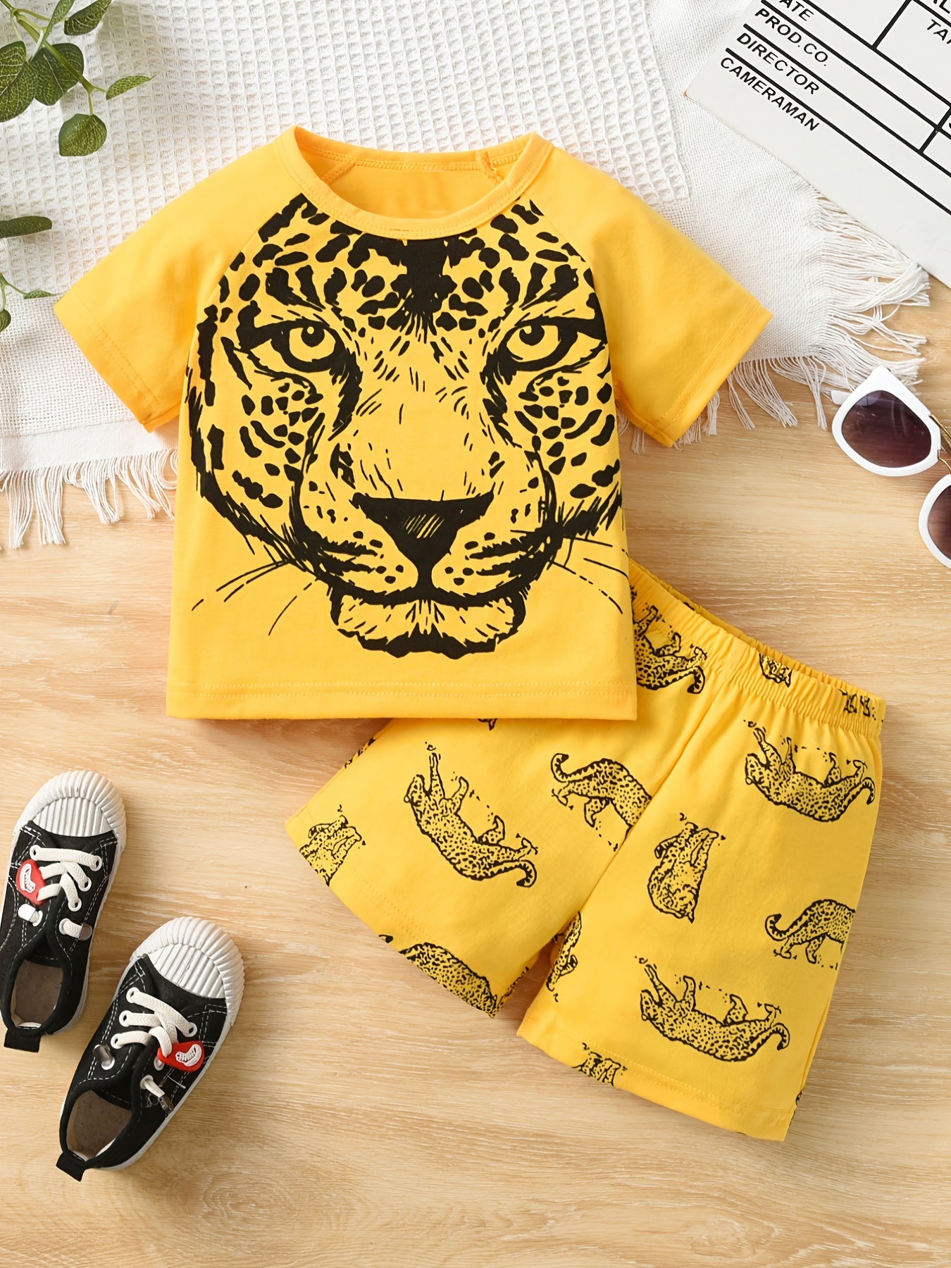 Boys Leopard Casual Outfit T shirt & Shorts Set Summer Kids Clothes