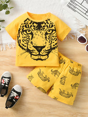 Boys Leopard Casual Outfit T shirt & Shorts Set Summer Kids Clothes