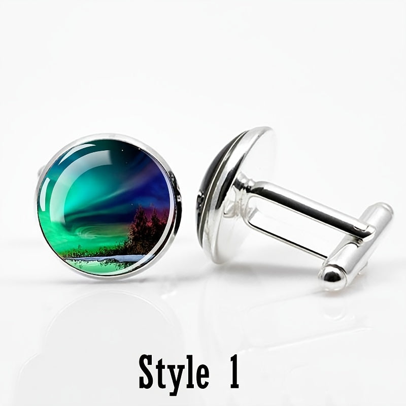 Green Aurora Cufflinks Glass Jewel Cufflinks For Men