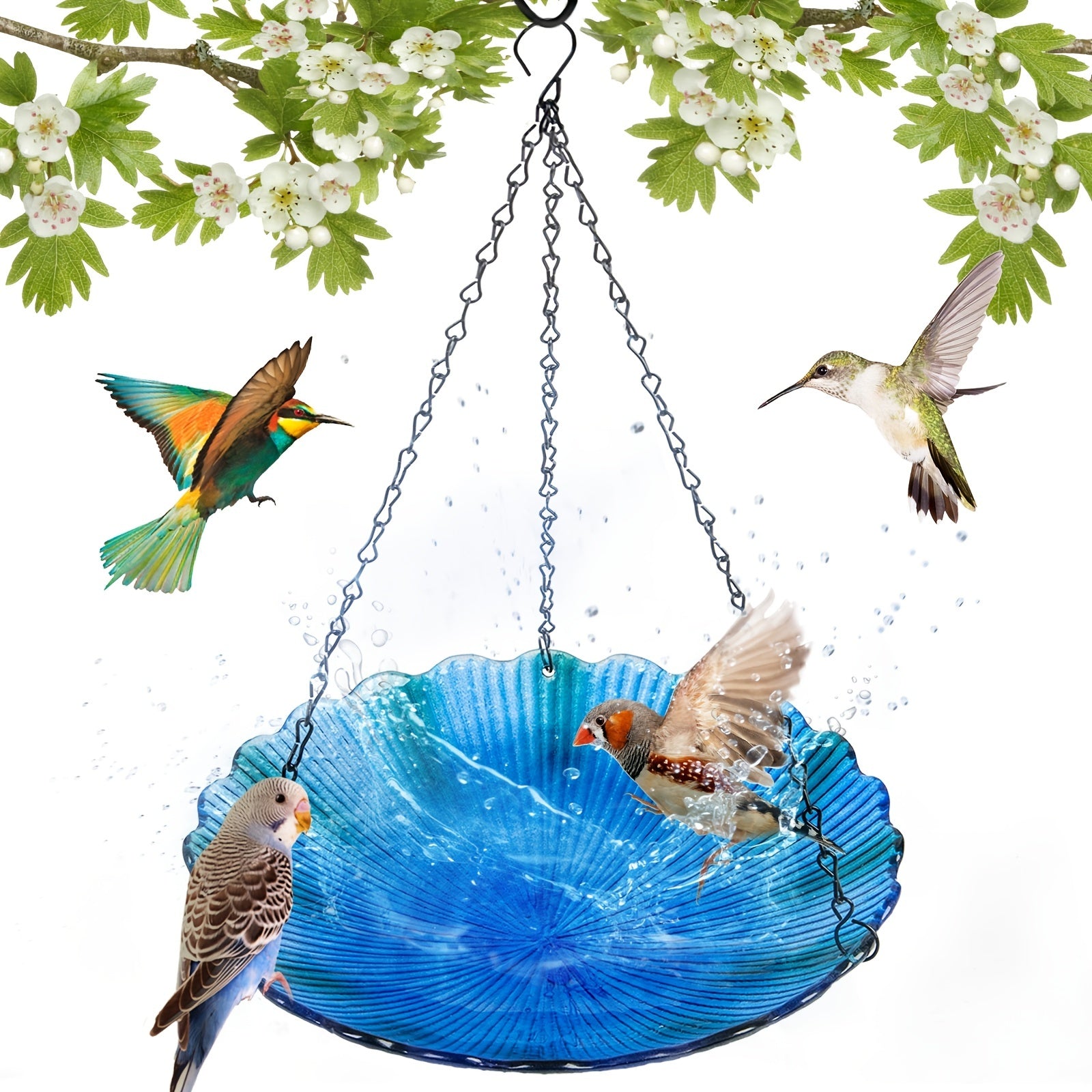 Glass Bird Feeder Bird Bath Outdoor Garden Decoration