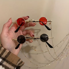 Round Sunglasses With Glasses Chain UV Protection For Photography