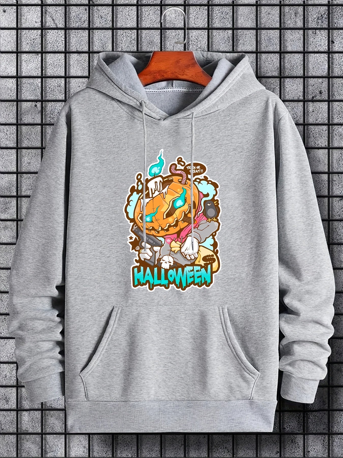 Anime Jack O Lantern Print Hoodie Men's Casual Graphic Pullover Hoodie
