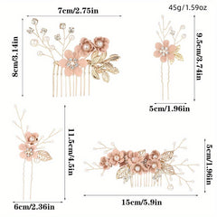 Pink Flower Hair Pin Inlaid Faux Pearl U shaped Hairpin Hair Accessories
