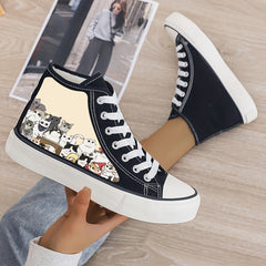 Kitten Print Plush Lined Thermal Chunky Canvas Sneakers