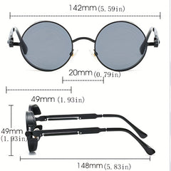 Round Sunglasses Cyberpunk Hippie Style Metal Frame UV Protection