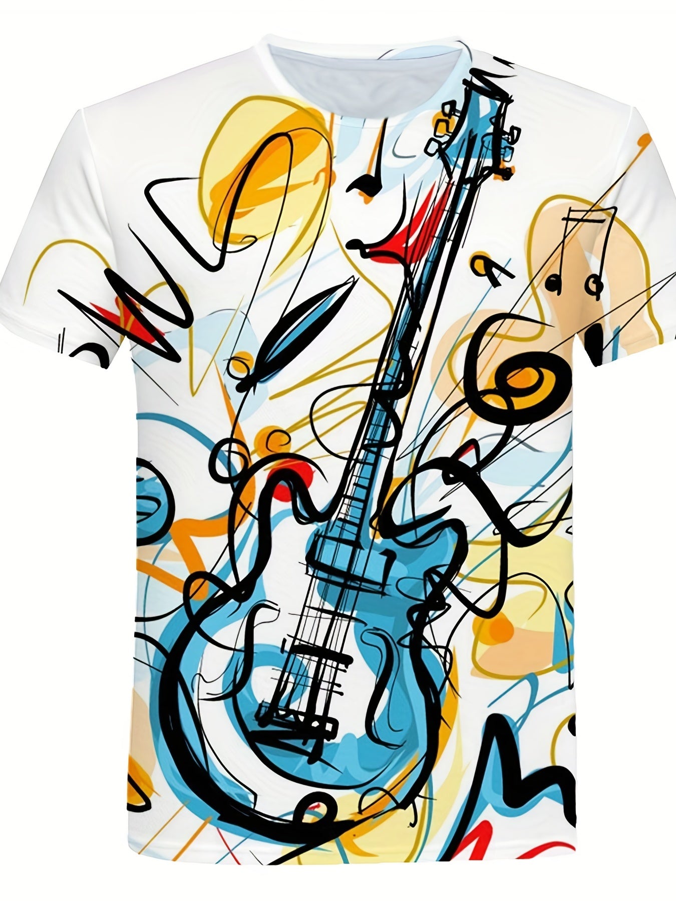 Boys' Guitar Sketch Tee 3D Print Active Stretch Summer T Shirt