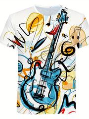 Boys' Guitar Sketch Tee 3D Print Active Stretch Summer T Shirt