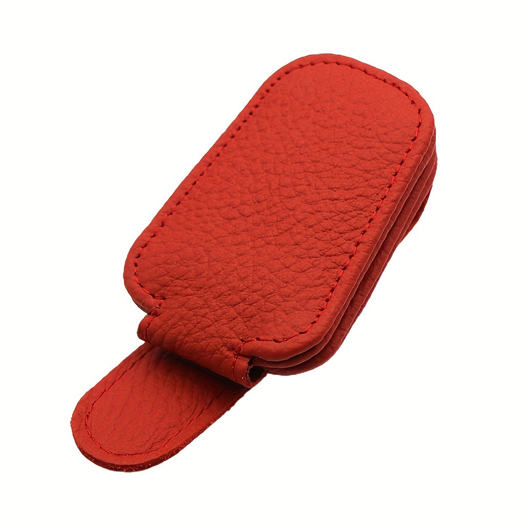 Car Sun Visor Sunglasses Holder Magnetic PU Leather Glasses Clip