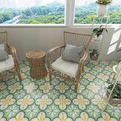 10pcs Green Flower Pattern Peel And Stick Floor Tile